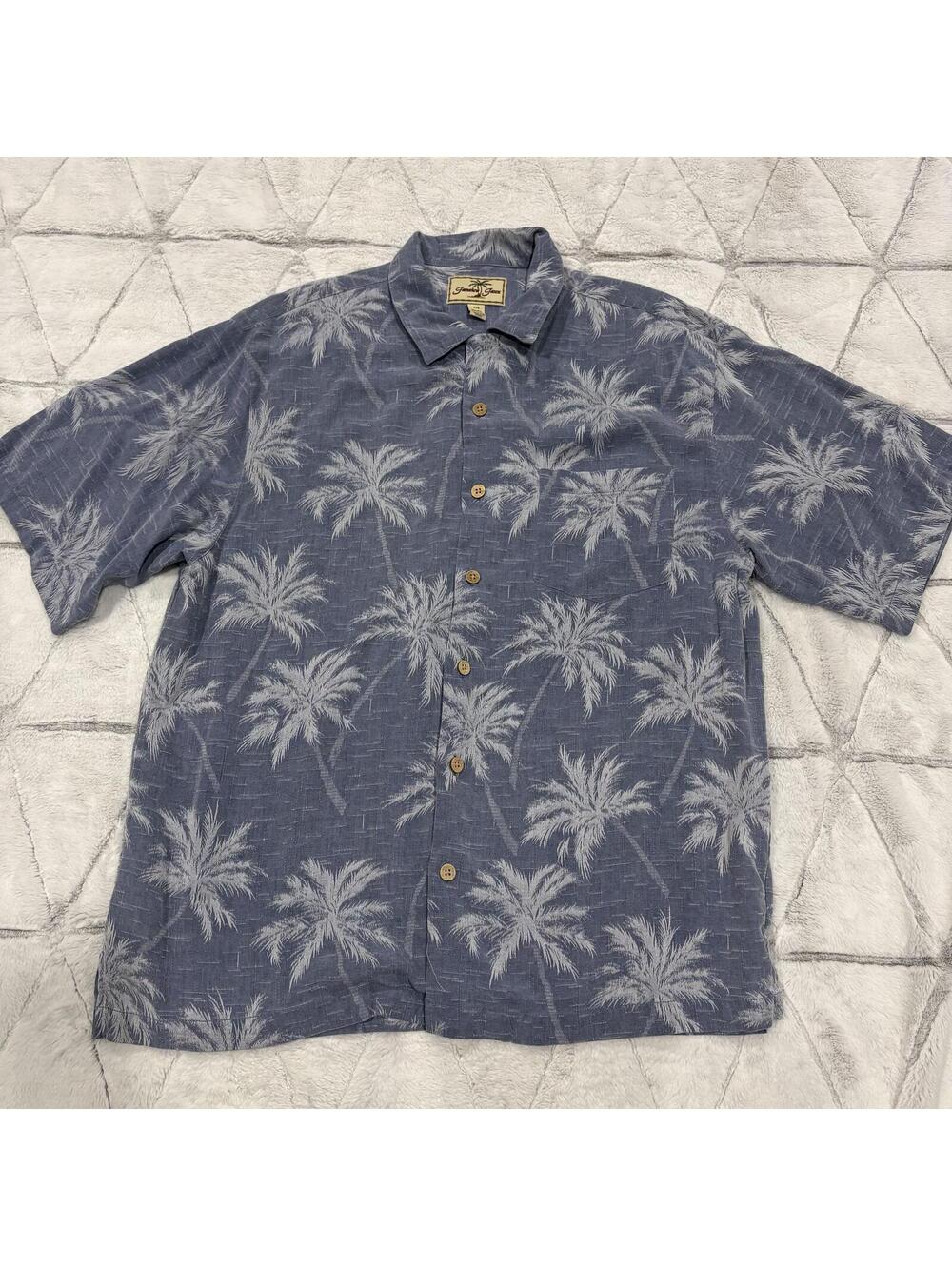 Jamaica Jaxx Island Silk Men's Large Blue Cotton Palm Tree Hawaiian Shirt